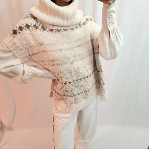 Free People Cream and Brown Turtleneck Sweater Alps Aspen Ski Snow Winter Trend